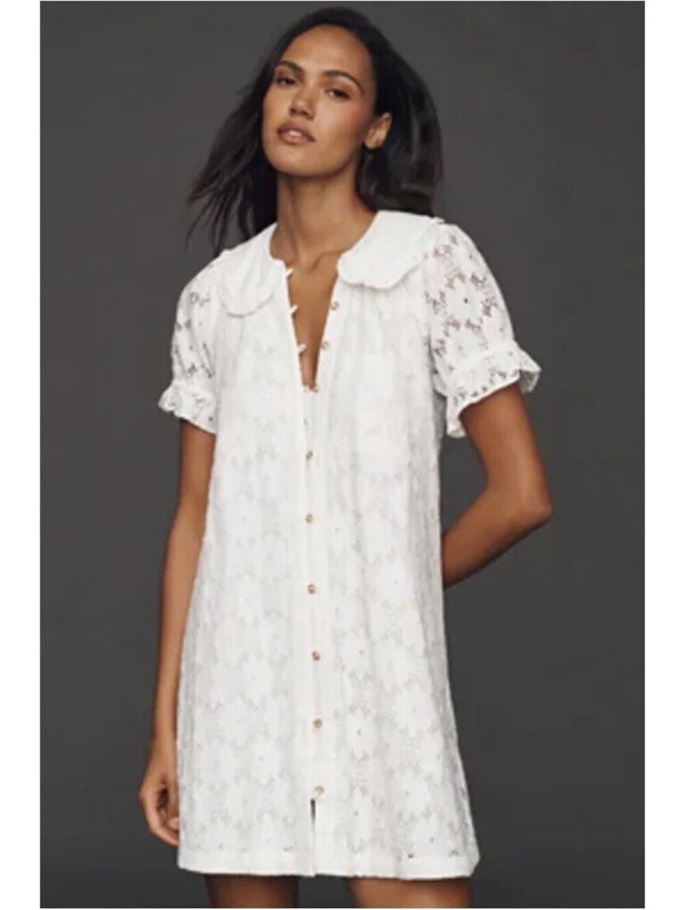 New Pilcro Ruffle Shift Dress Women's M Pockets Ivory Wht Eyelet Lace Embroidere